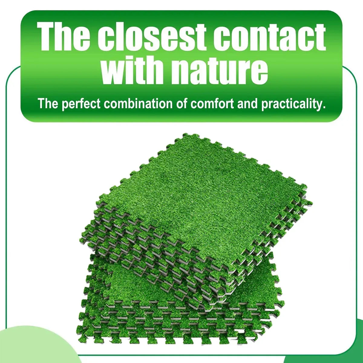 Artificial Grass Mat 12PCS Turf Floor Carpet Green Interlocking Tiles For Garden