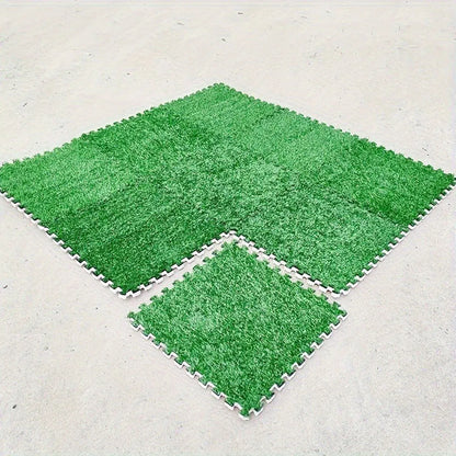 Artificial Grass Mat 12PCS Turf Floor Carpet Green Interlocking Tiles For Garden