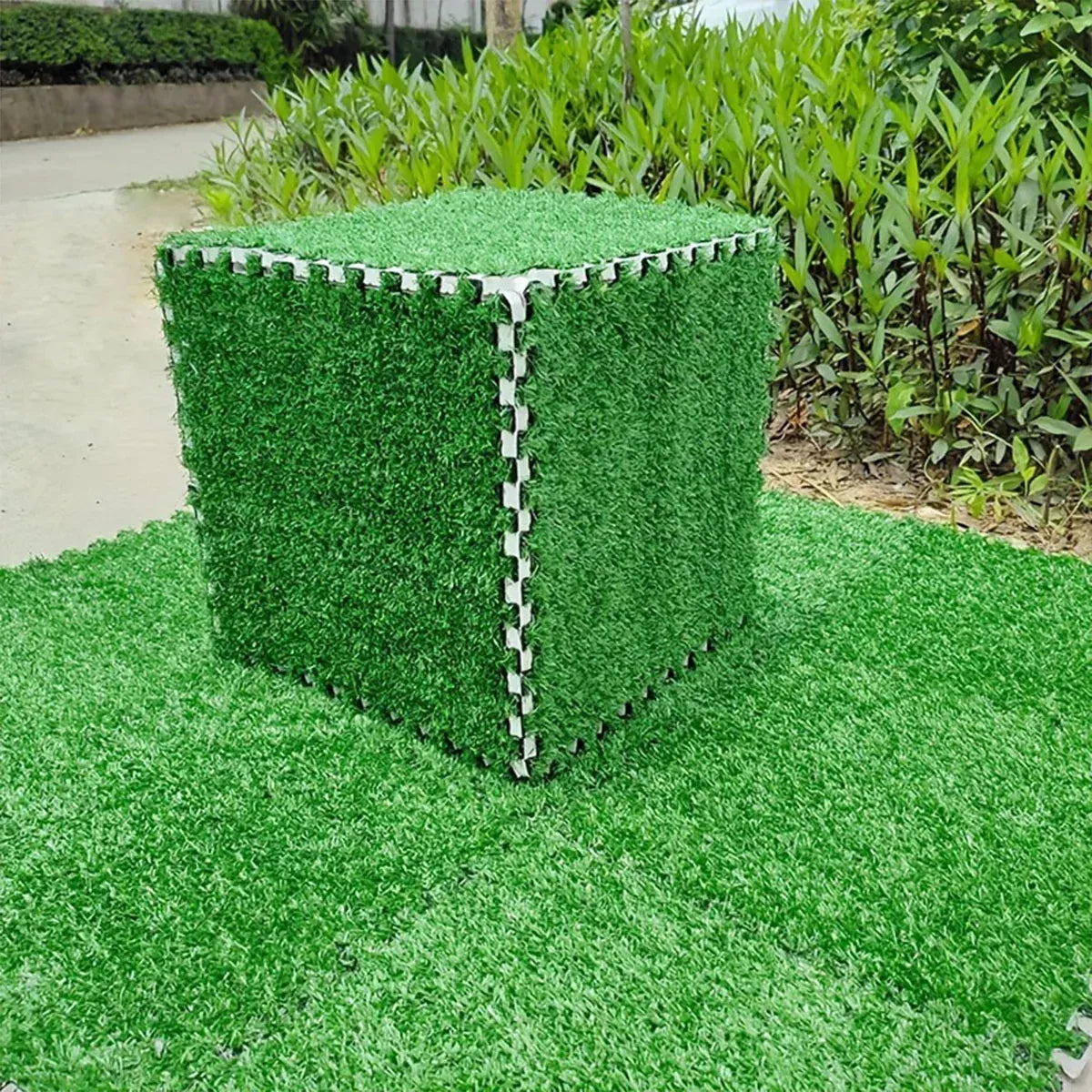 Artificial Grass Mat 12PCS Turf Floor Carpet Green Interlocking Tiles For Garden
