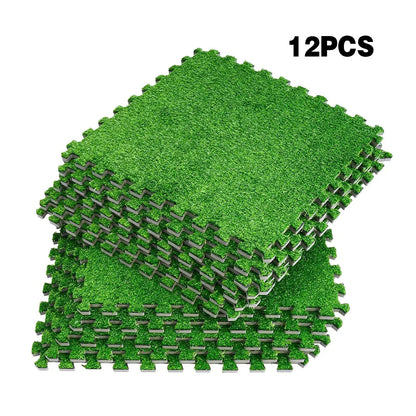 Artificial Grass Mat 12PCS Turf Floor Carpet Green Interlocking Tiles For Garden