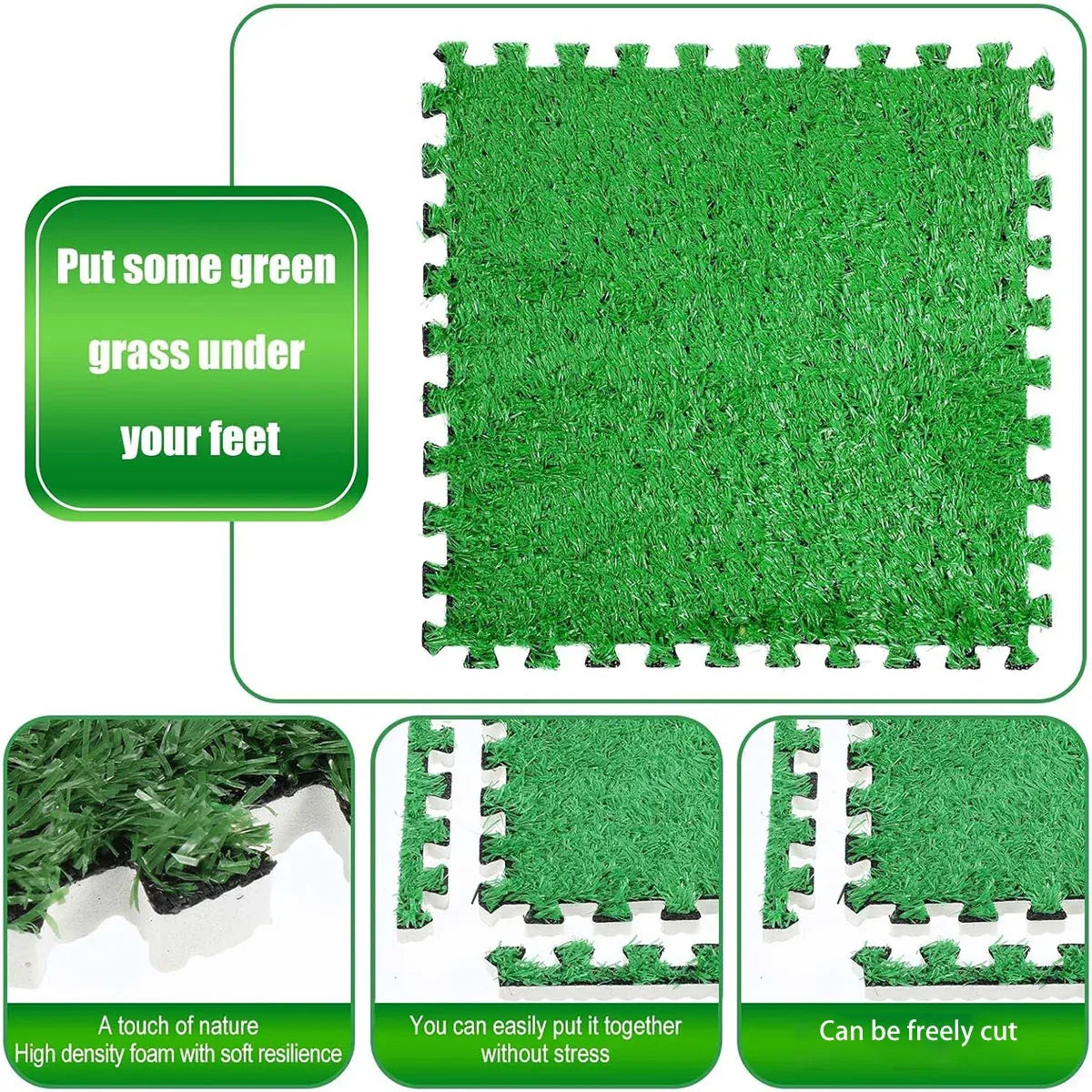 Artificial Grass Mat 12PCS Turf Floor Carpet Green Interlocking Tiles For Garden