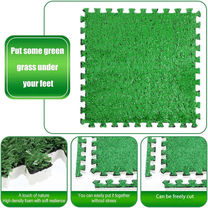 Artificial Grass Mat 12PCS Turf Floor Carpet Green Interlocking Tiles For Garden