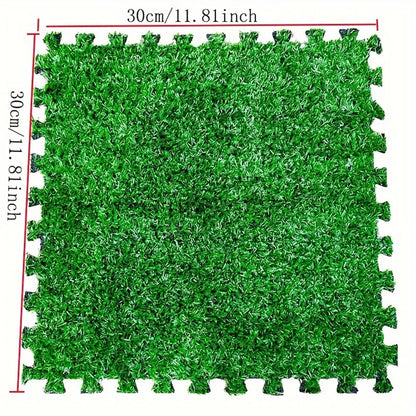 Artificial Grass Mat 12PCS Turf Floor Carpet Green Interlocking Tiles For Garden