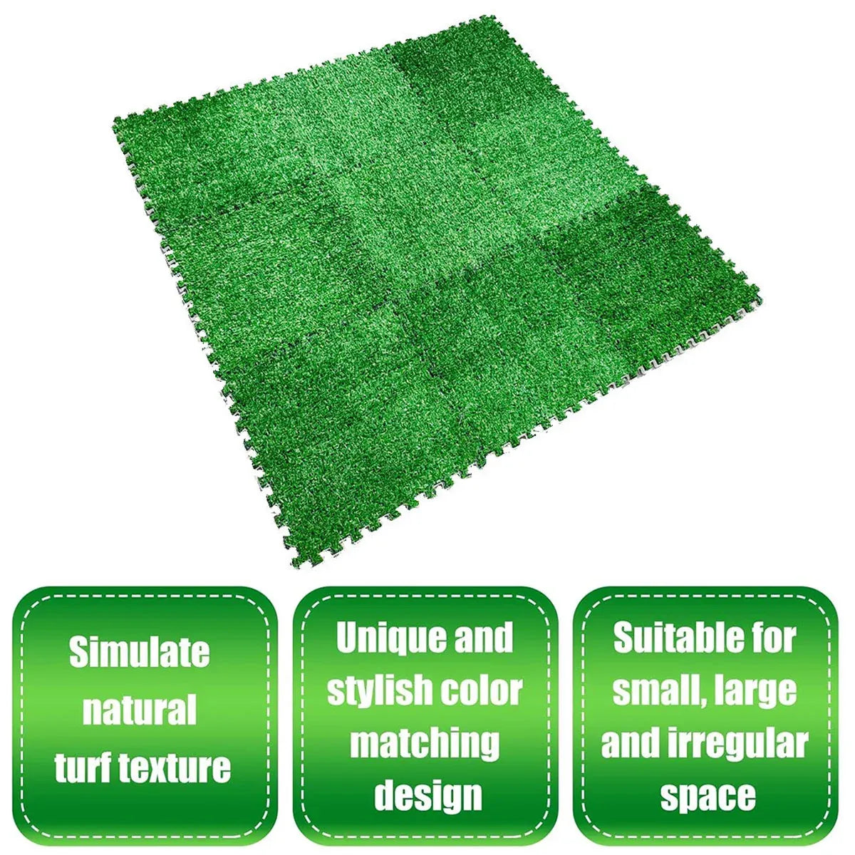 Artificial Grass Mat 12PCS Turf Floor Carpet Green Interlocking Tiles For Garden
