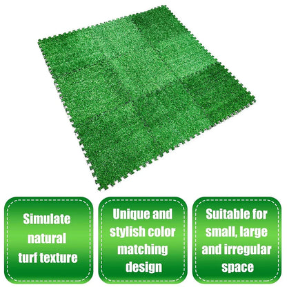 Artificial Grass Mat 12PCS Turf Floor Carpet Green Interlocking Tiles For Garden