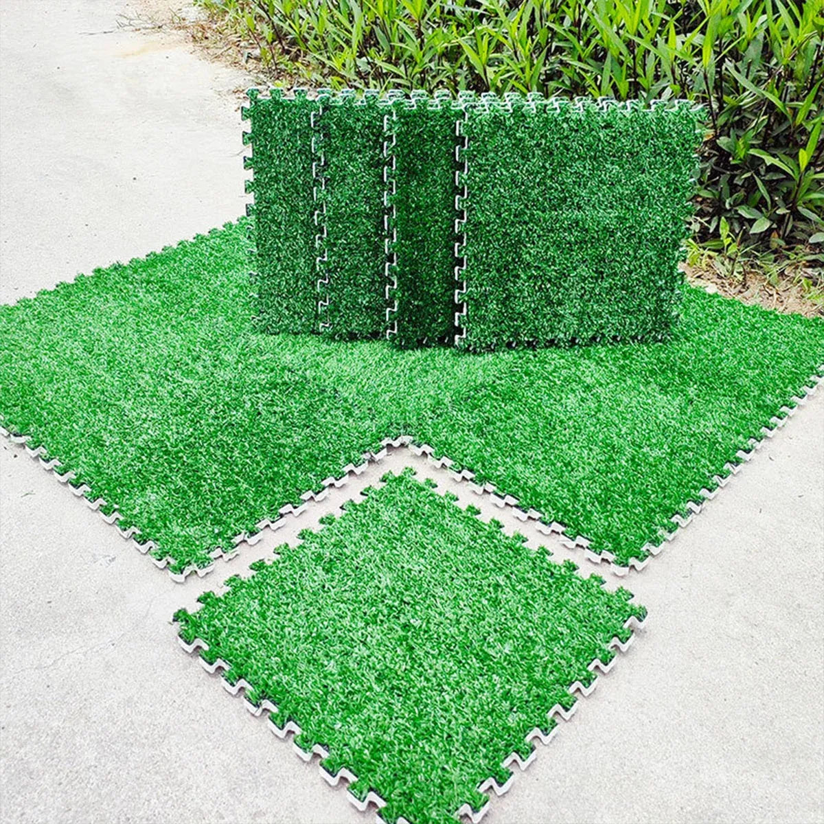 Artificial Grass Mat 12PCS Turf Floor Carpet Green Interlocking Tiles For Garden