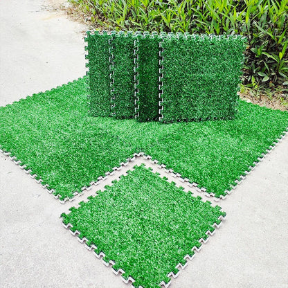 Artificial Grass Mat 12PCS Turf Floor Carpet Green Interlocking Tiles For Garden