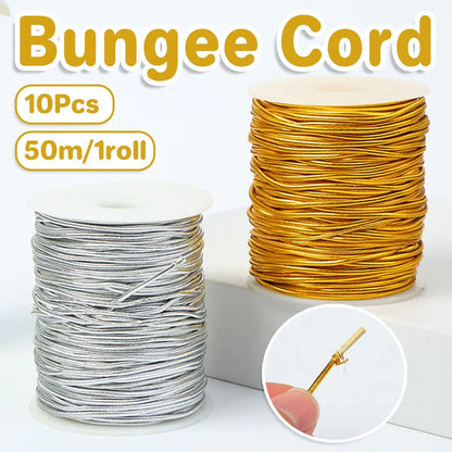 Elastic Rope Cord 10pcs Gold Silver Stretch String for DIY Craft Gift Wrapping - Silver