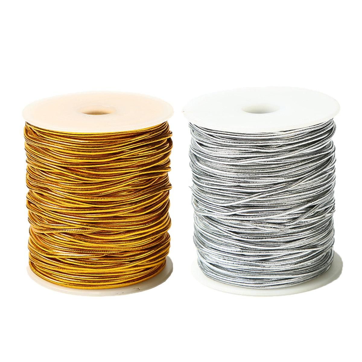 Elastic Rope Cord 10pcs Gold Silver Stretch String for DIY Craft Gift Wrapping - Silver
