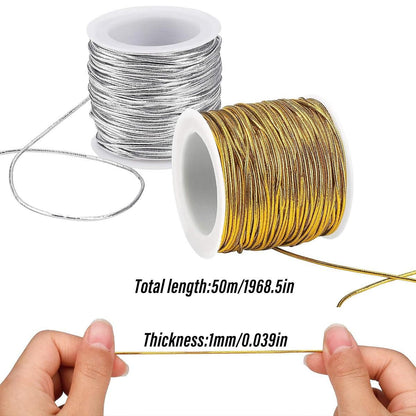 Elastic Rope Cord 10pcs Gold Silver Stretch String for DIY Craft Gift Wrapping - Silver