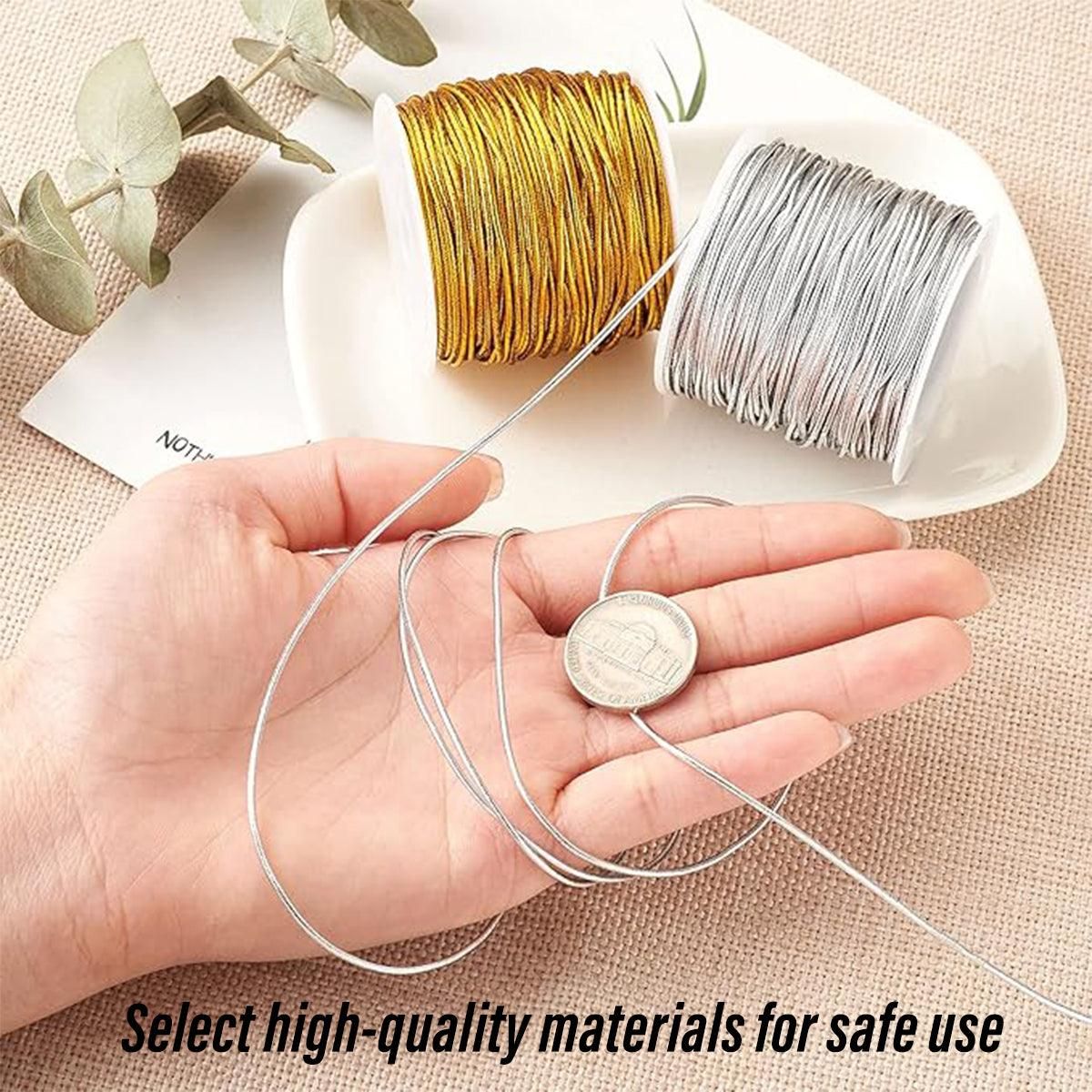 Elastic Rope Cord 10pcs Gold Silver Stretch String for DIY Craft Gift Wrapping - Silver