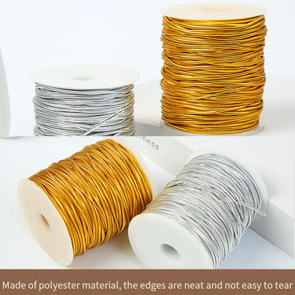 Elastic Rope Cord 10pcs Gold Silver Stretch String for DIY Craft Gift Wrapping - Silver