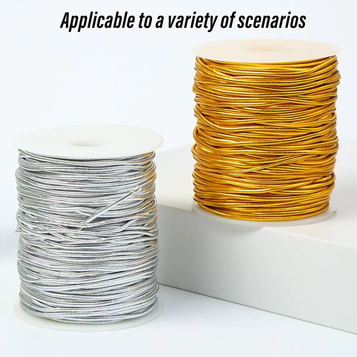 Elastic Rope Cord 10pcs Gold Silver Stretch String for DIY Craft Gift Wrapping - Silver