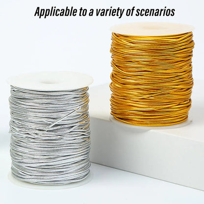 Elastic Rope Cord 10pcs Gold Silver Stretch String for DIY Craft Gift Wrapping - Silver