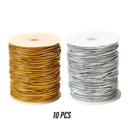Elastic Rope Cord 10pcs Gold Silver Stretch String for DIY Craft Gift Wrapping - Silver