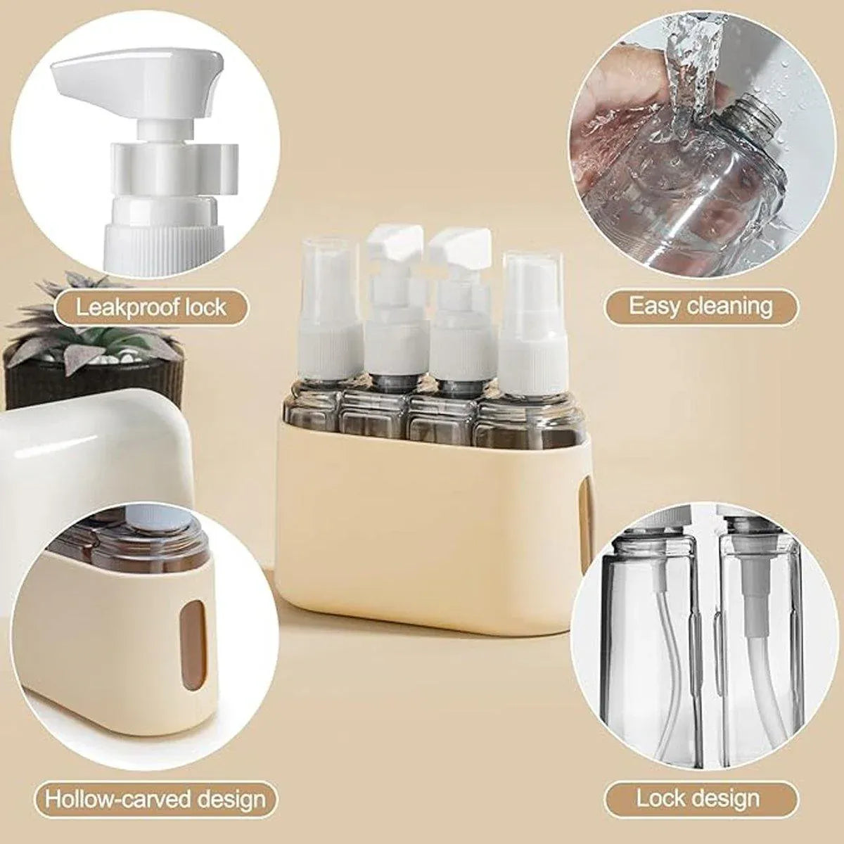 Mini Shampoo Dispenser Portable Travel Bottle SetTravel Bottles for Toiletries - Light Beige