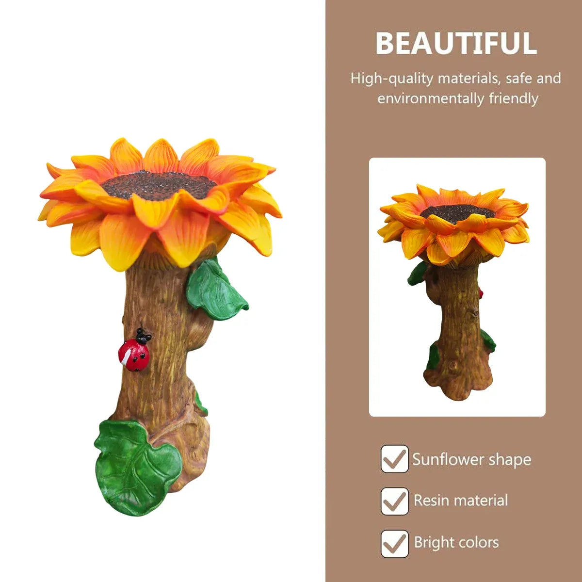 Resin Sunflower Bird Drinker Ornament Outdoor Garden Decoration for Birds to Use