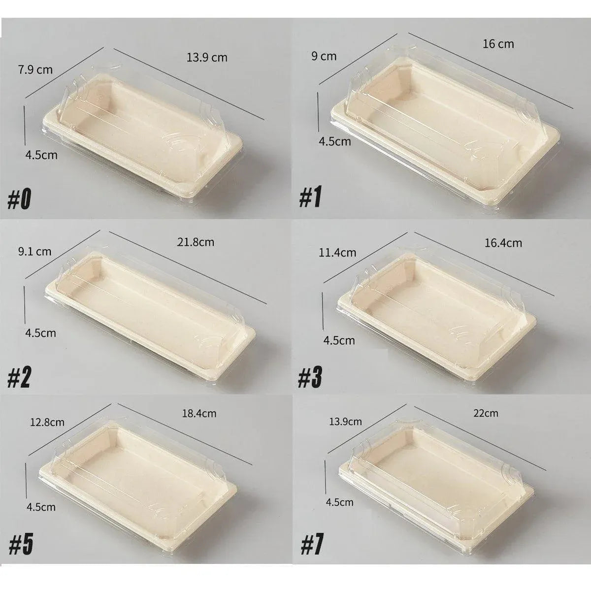 50pcs Eco-Friendly Sushi Box Rectangular Biodegradable Lunch Packaging Plate - 13.9 cm x 7.9 cm x 4.5 cm