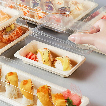 50pcs Eco-Friendly Sushi Box Rectangular Biodegradable Lunch Packaging Plate - 16.4 cm x 11.4 cm x 4.5 cm