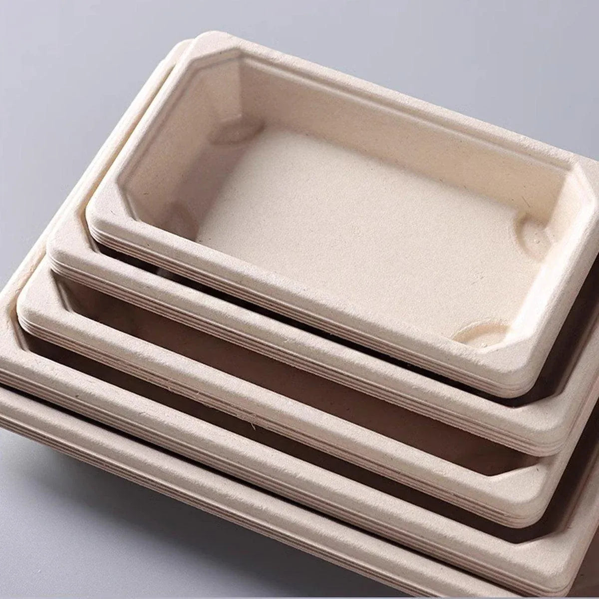 50pcs Eco-Friendly Sushi Box Rectangular Biodegradable Lunch Packaging Plate - 16.4 cm x 11.4 cm x 4.5 cm