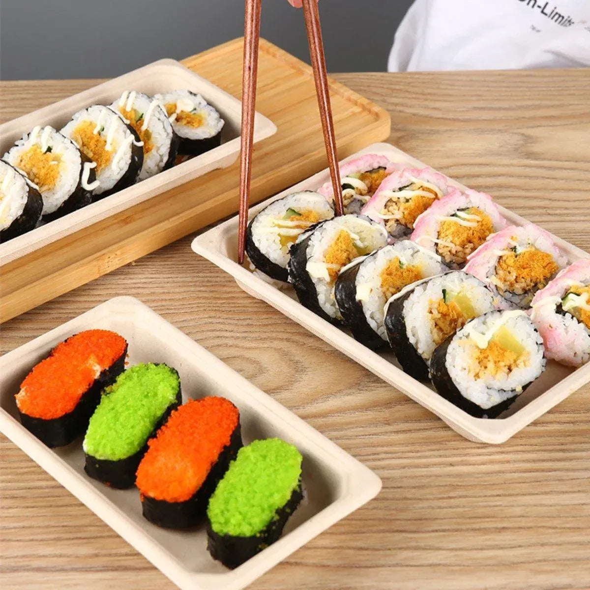 50pcs Eco-Friendly Sushi Box Rectangular Biodegradable Lunch Packaging Plate - 16.4 cm x 11.4 cm x 4.5 cm