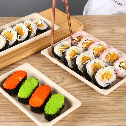 50pcs Eco-Friendly Sushi Box Rectangular Biodegradable Lunch Packaging Plate - 16.4 cm x 11.4 cm x 4.5 cm