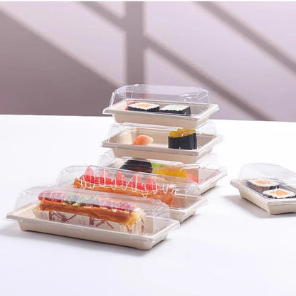 50pcs Eco-Friendly Sushi Box Rectangular Biodegradable Lunch Packaging Plate - 16.4 cm x 11.4 cm x 4.5 cm