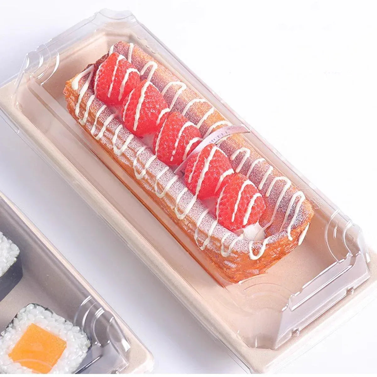 50pcs Eco-Friendly Sushi Box Rectangular Biodegradable Lunch Packaging Plate - 16.4 cm x 11.4 cm x 4.5 cm
