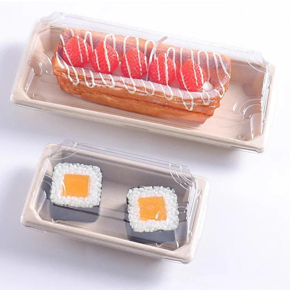 50pcs Eco-Friendly Sushi Box Rectangular Biodegradable Lunch Packaging Plate - 16.4 cm x 11.4 cm x 4.5 cm