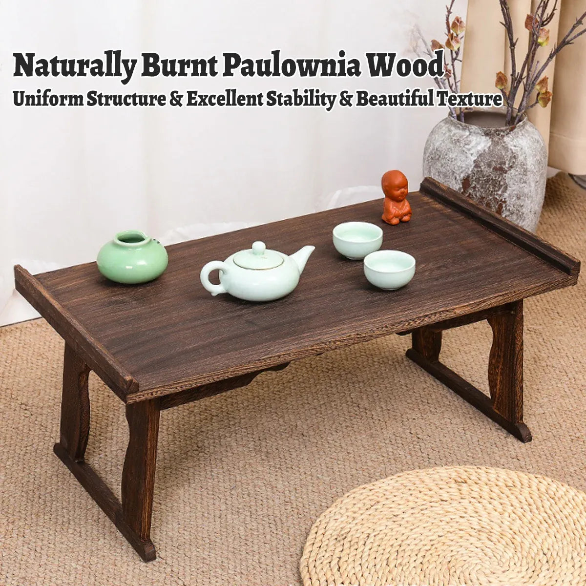 Wooden Foldable Chinese Style Tea Table Home Living Room Space Saving Durable