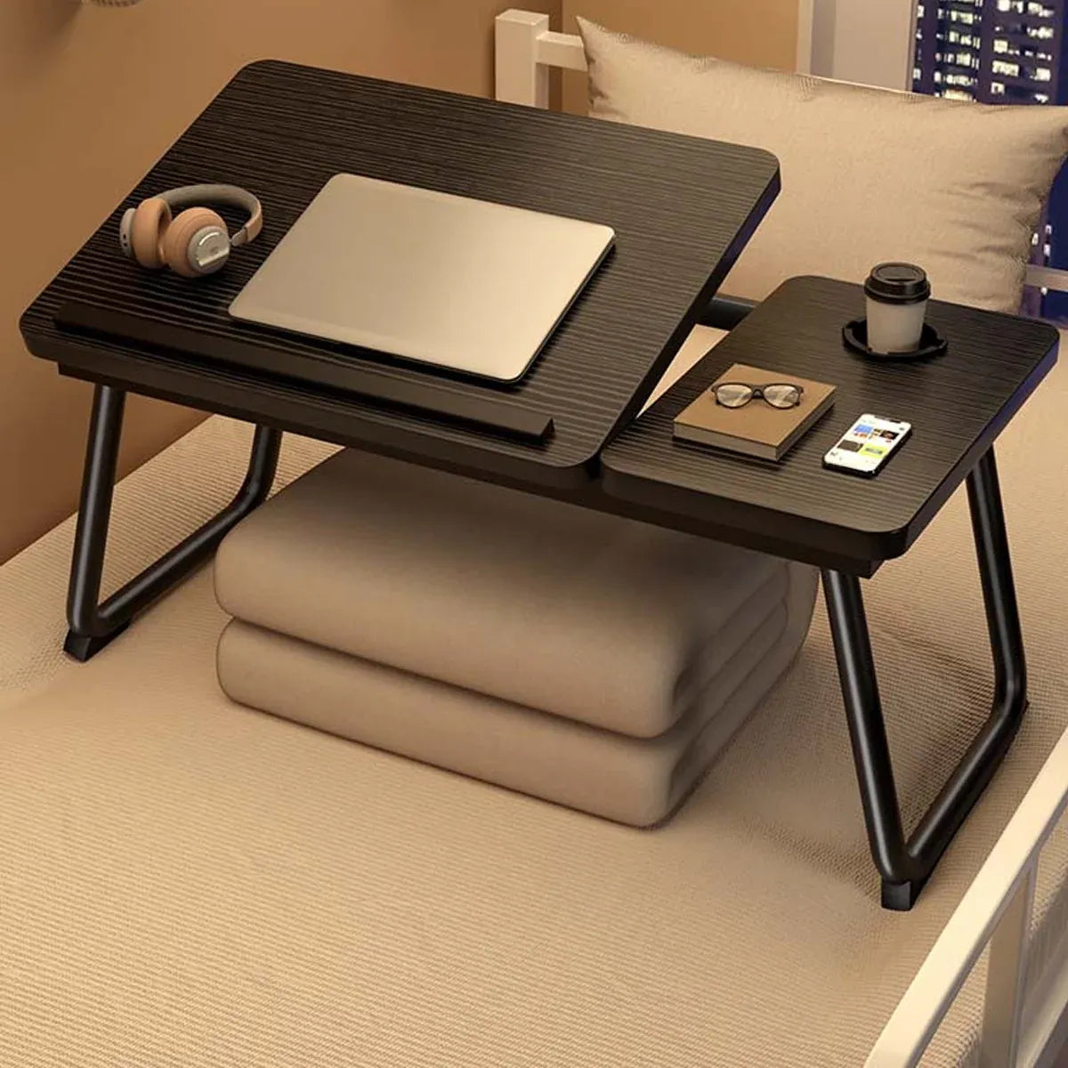 Bedside Table with Adjustable Height Folding Desktop Sturdy Space Saving Durable