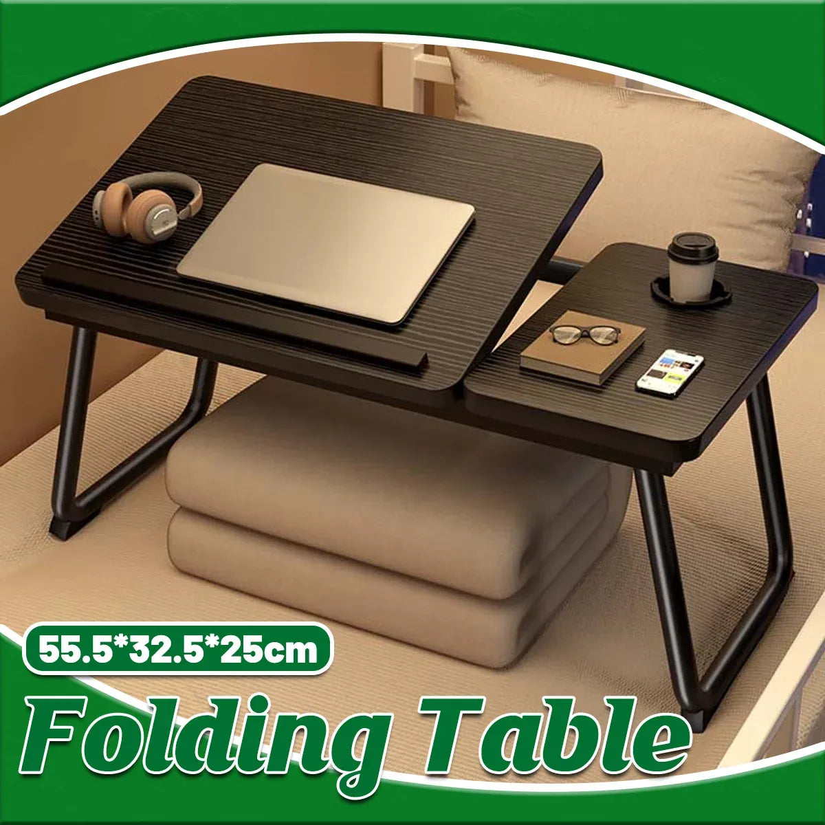 Bedside Table with Adjustable Height Folding Desktop Sturdy Space Saving Durable