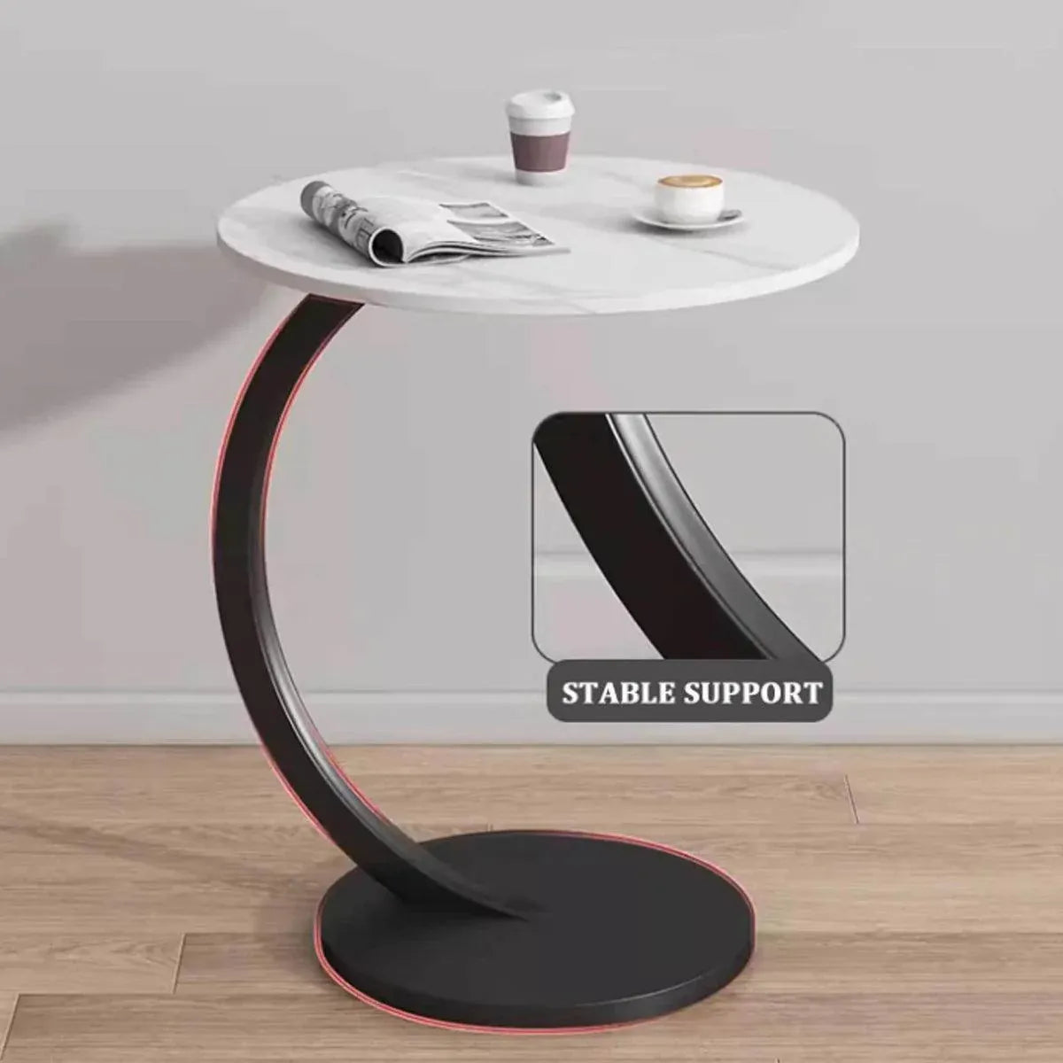 C Shaped Snack Side Table for Sofa Couch Small End Table for Living Room Bedroom - Black-Black