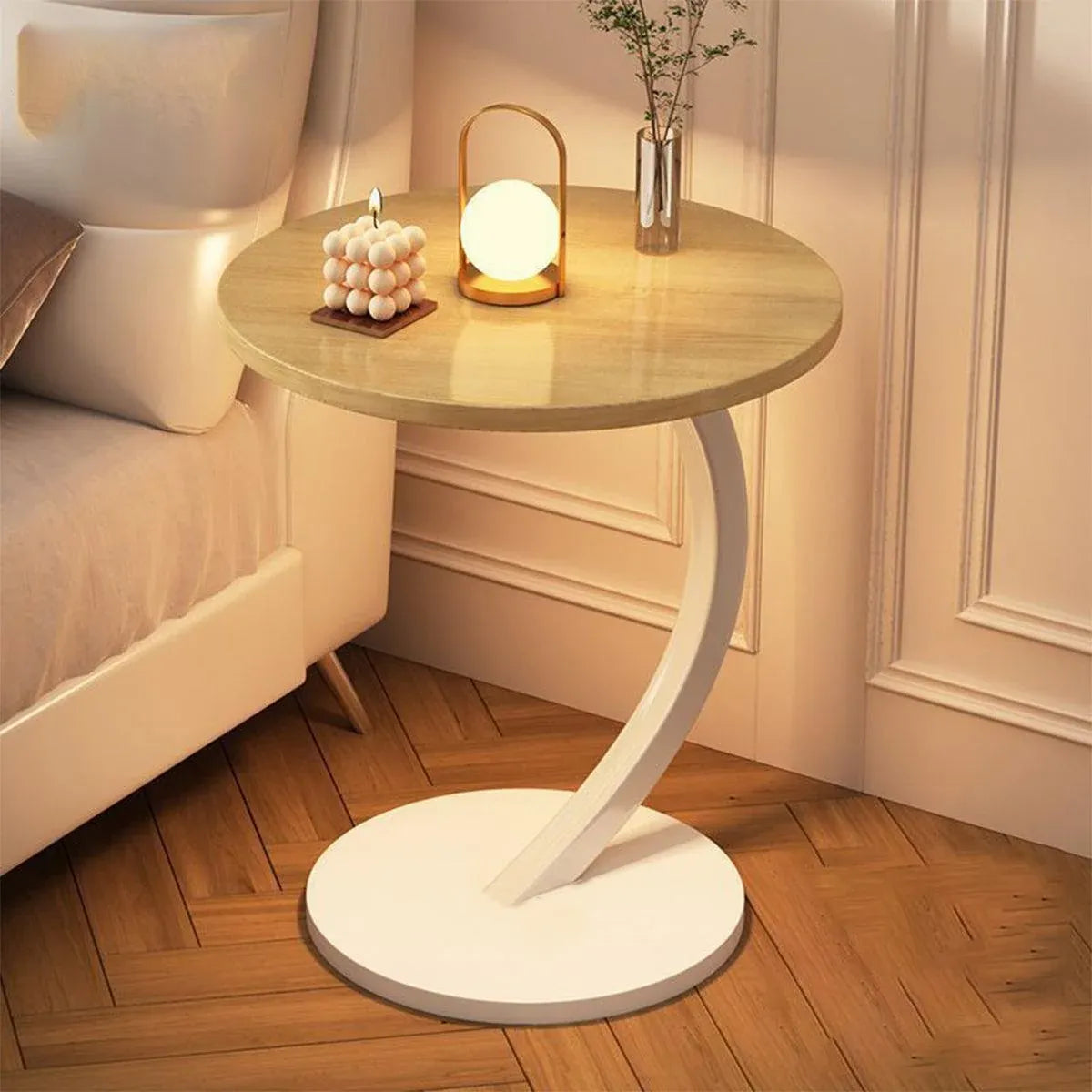 C Shaped Snack Side Table for Sofa Couch Small End Table for Living Room Bedroom - Black-Black