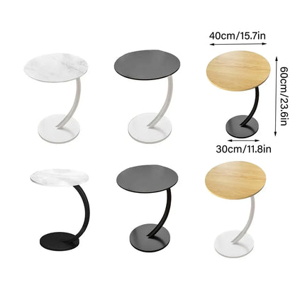 C Shaped Snack Side Table for Sofa Couch Small End Table for Living Room Bedroom - Black-White