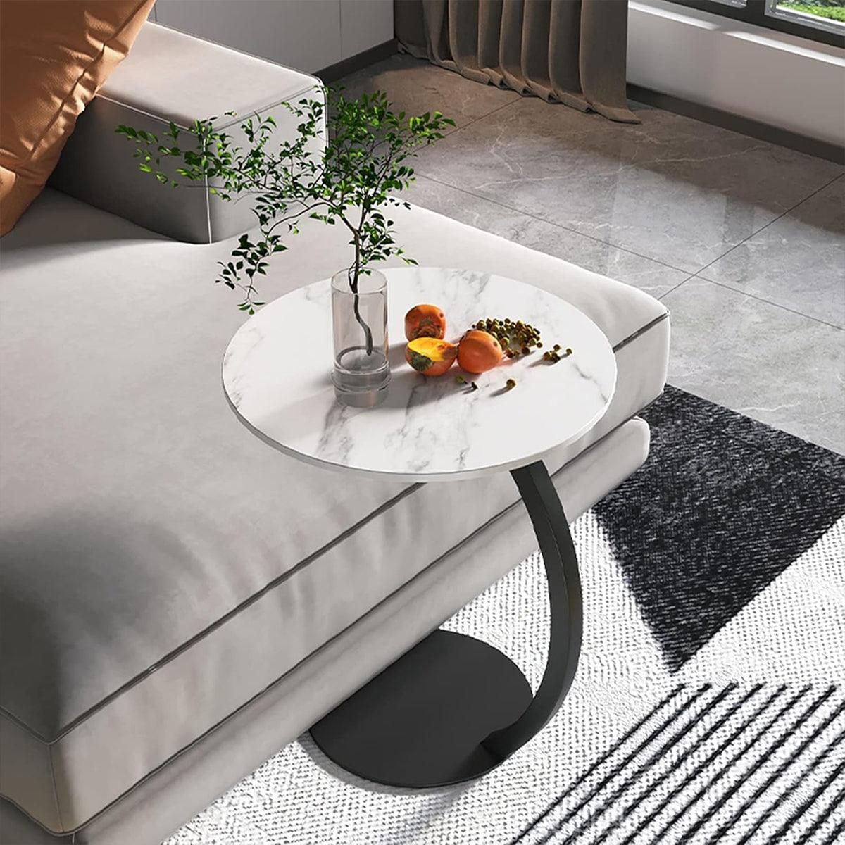 C Shaped Snack Side Table for Sofa Couch Small End Table for Living Room Bedroom - Black-White