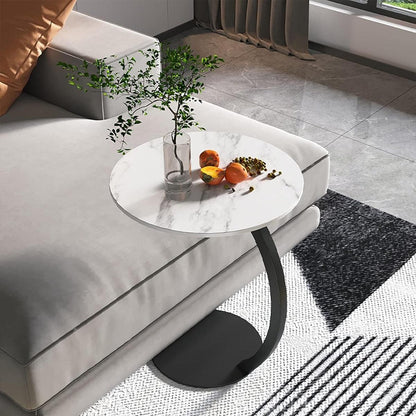 C Shaped Snack Side Table for Sofa Couch Small End Table for Living Room Bedroom - Brown-Black