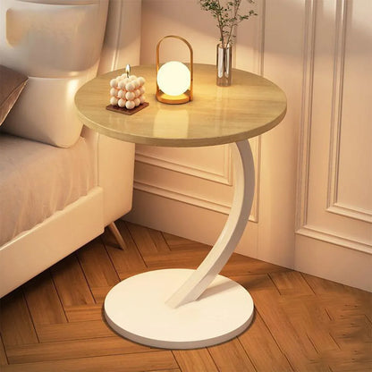 C Shaped Snack Side Table for Sofa Couch Small End Table for Living Room Bedroom - Brown-Black