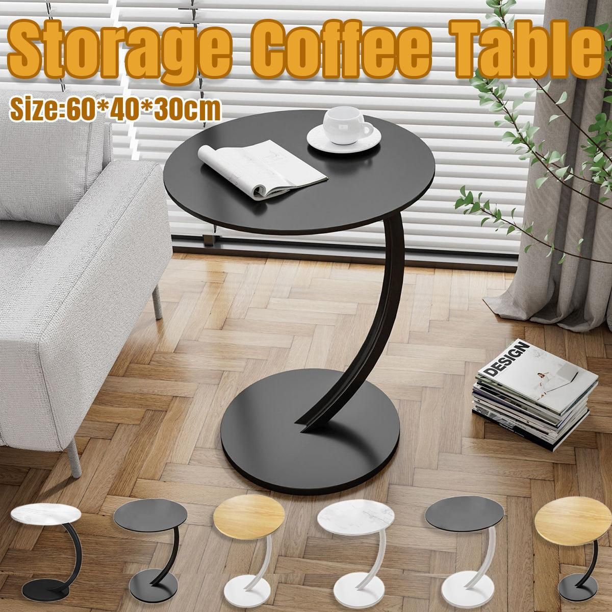 C Shaped Snack Side Table for Sofa Couch Small End Table for Living Room Bedroom - Brown-White