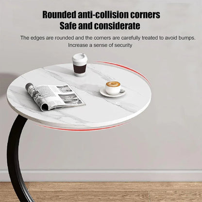 C Shaped Snack Side Table for Sofa Couch Small End Table for Living Room Bedroom - Brown-White