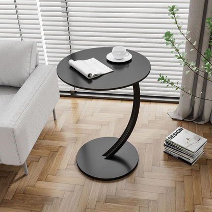 C Shaped Snack Side Table for Sofa Couch Small End Table for Living Room Bedroom - Brown-White