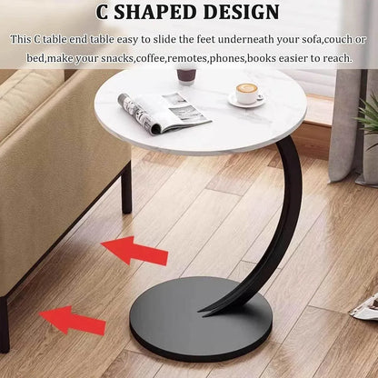 C Shaped Snack Side Table for Sofa Couch Small End Table for Living Room Bedroom - Brown-White