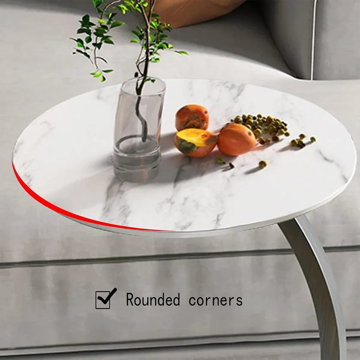 C Shaped Snack Side Table for Sofa Couch Small End Table for Living Room Bedroom - Brown-White