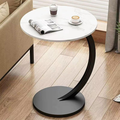 C Shaped Snack Side Table for Sofa Couch Small End Table for Living Room Bedroom - Brown-White