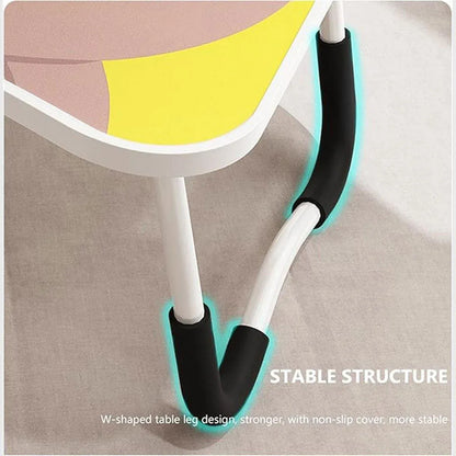 Laptop Bed Table Foldable Lap Standing Desk with Cup Slot for Indoor Picnic Tray - White