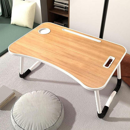 Laptop Bed Table Foldable Lap Standing Desk with Cup Slot for Indoor Picnic Tray - White