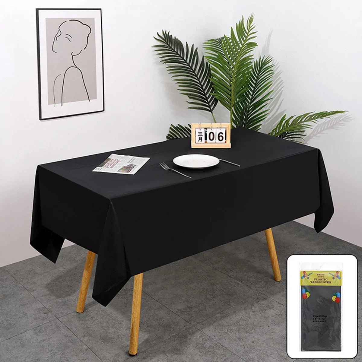10pcs PEVA Rectangle Tablecloths Solid Colour Waterproof Party Table Covers - Black