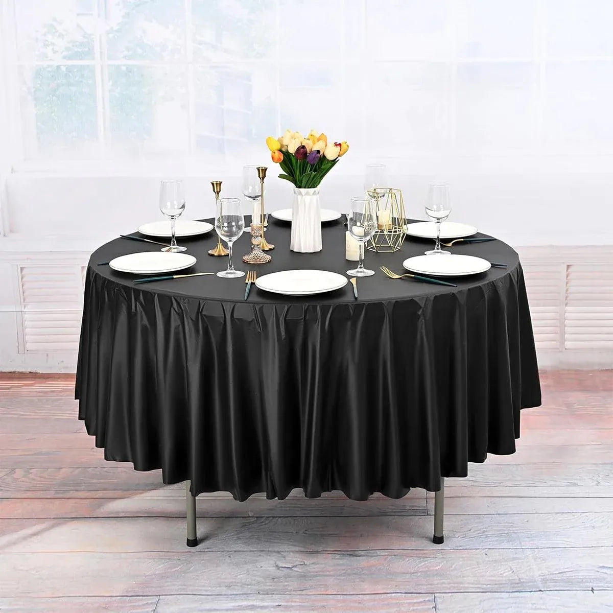 10pcs Round Tablecloth Solid Color Waterproof PEVA Table Cover 213cm Diameter - Red