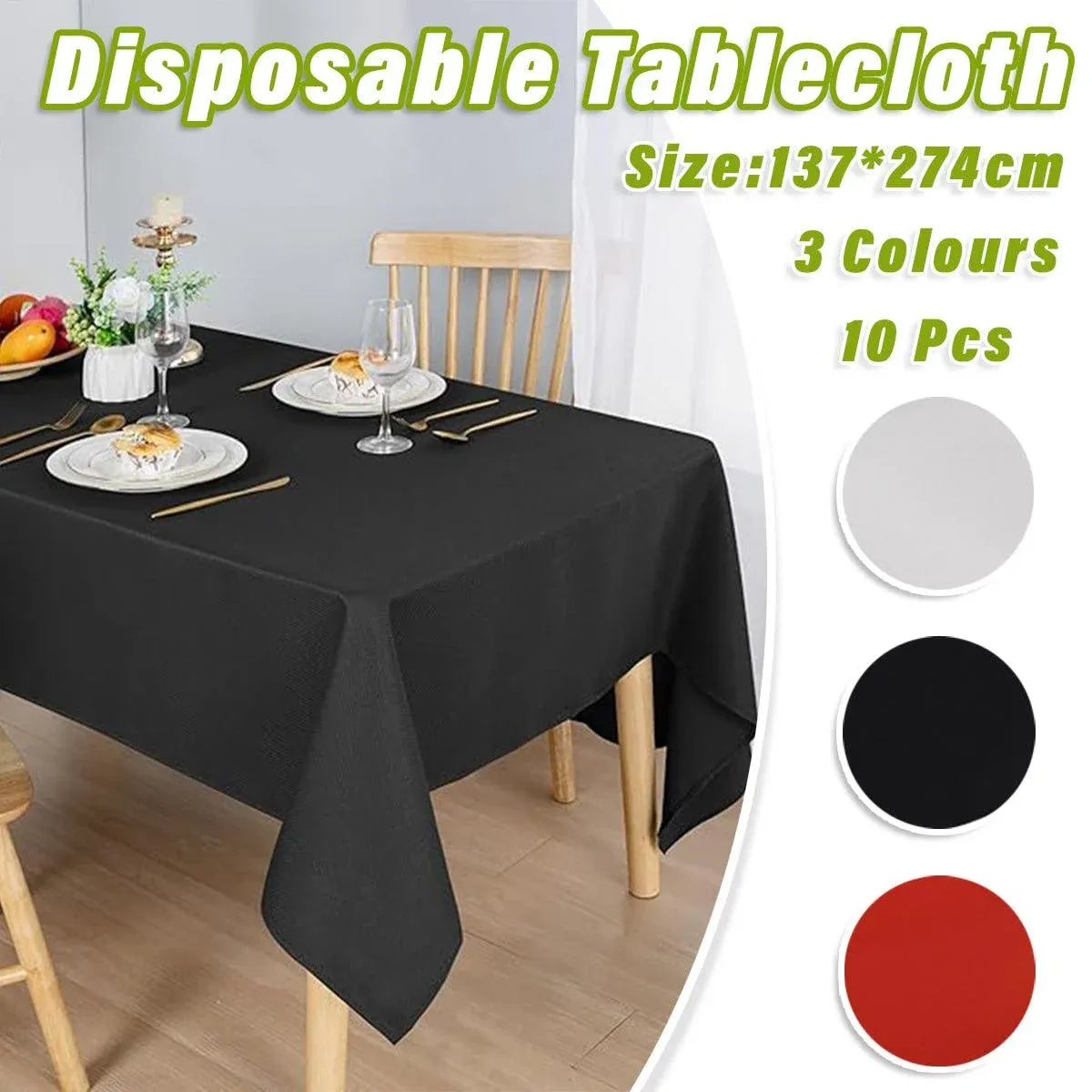 10pcs PEVA Rectangle Tablecloths Solid Colour Waterproof Party Table Covers - White