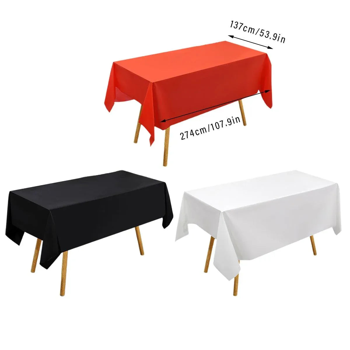 10pcs PEVA Rectangle Tablecloths Solid Colour Waterproof Party Table Covers - White